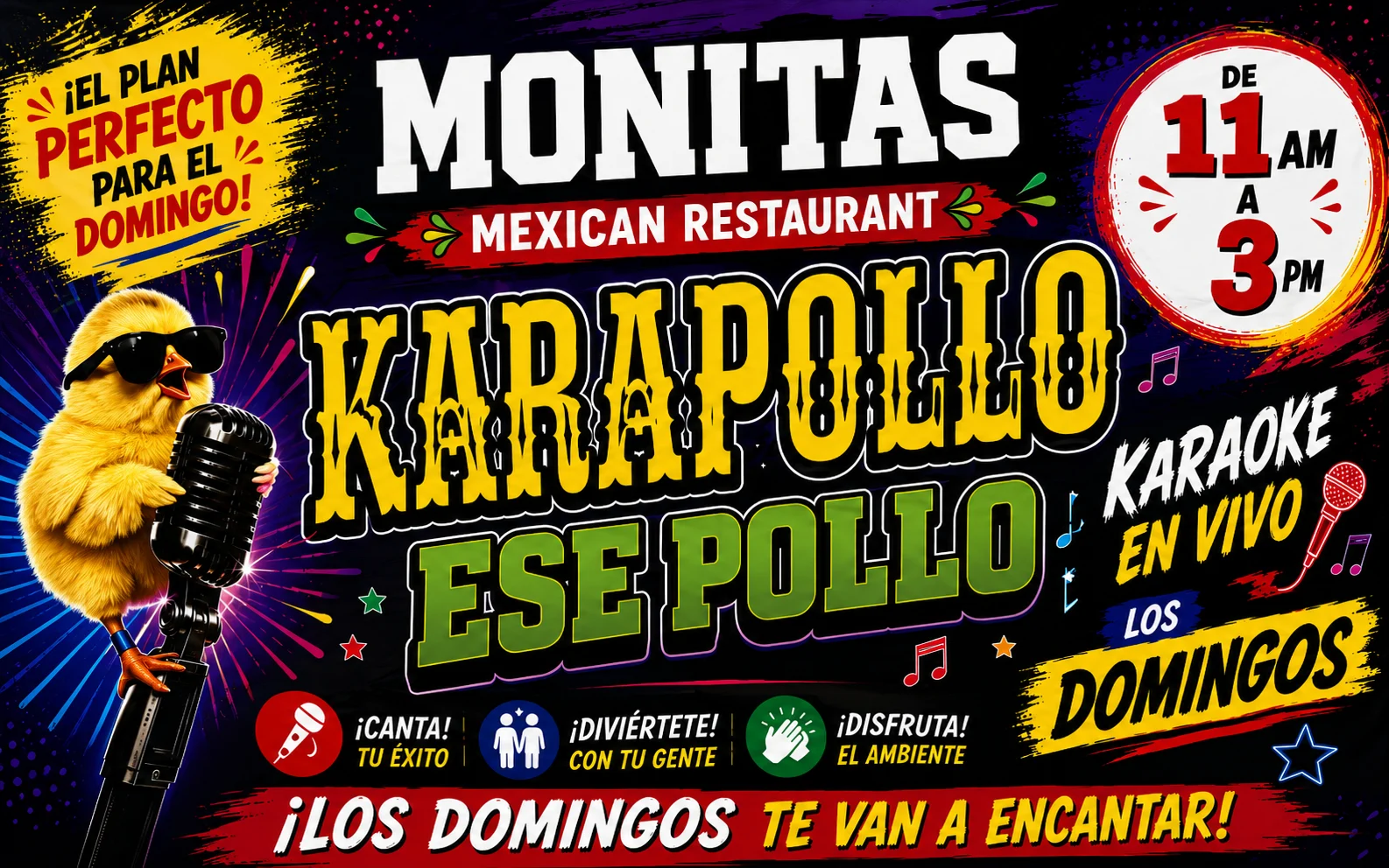 KaraPollo — live karaoke every Sunday from 11 AM to 3 PM