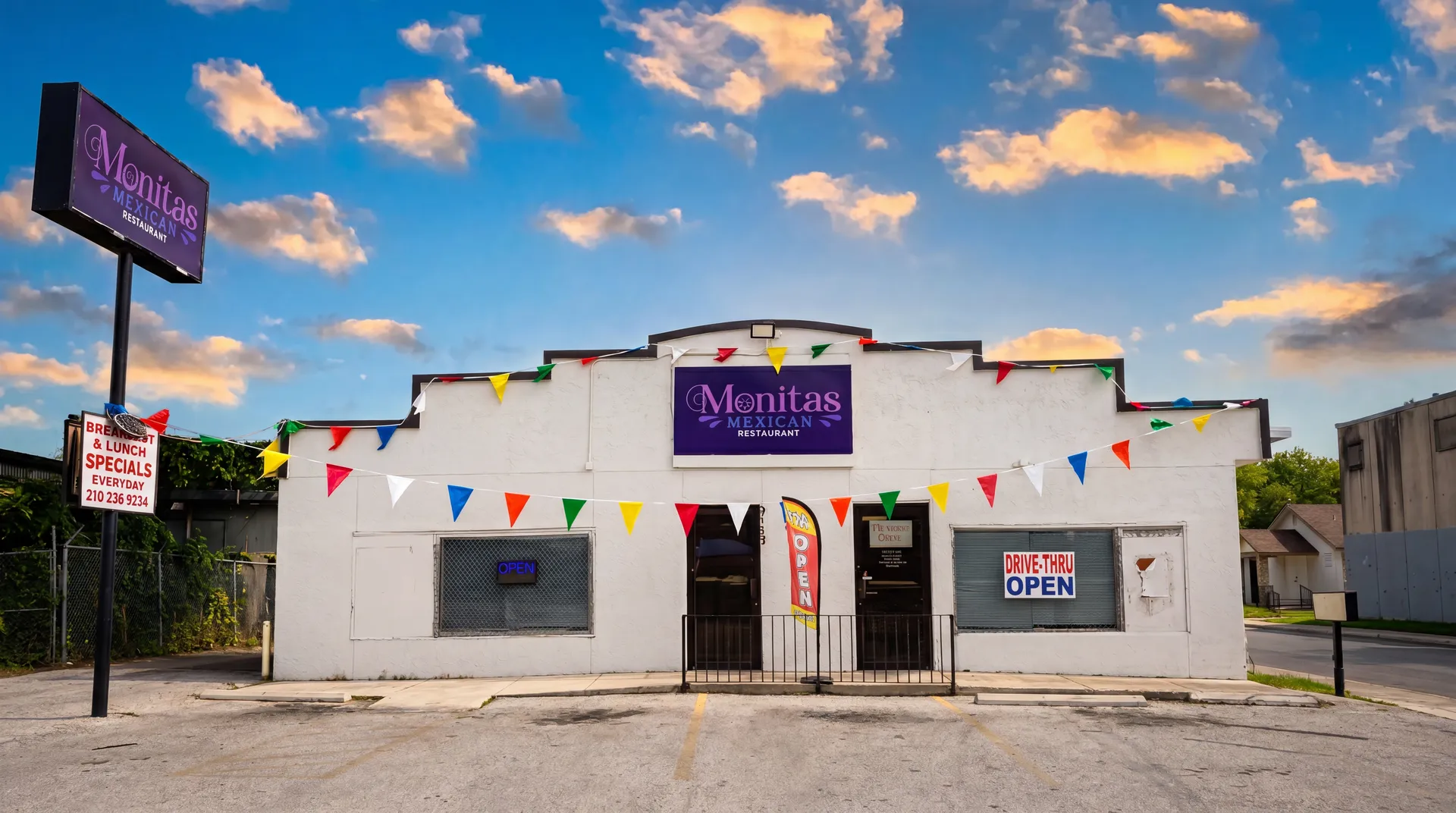 Monitas storefront at dusk